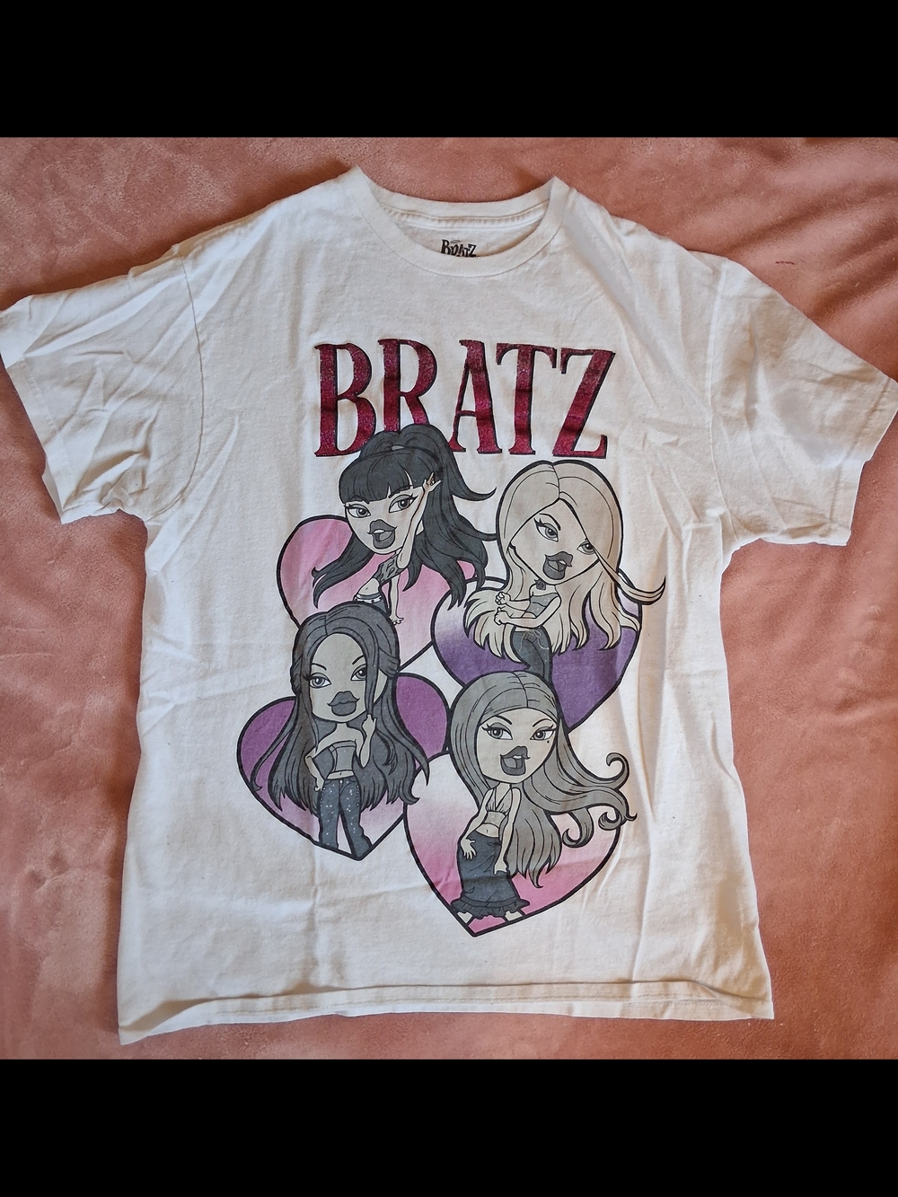 Bratz Graphic Short-Sleeve Tee - White with Pink & Purple Hearts